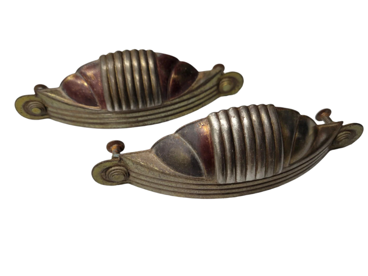 Set of 2 Art Deco Brass Drawer Pulls – Ribbed Design