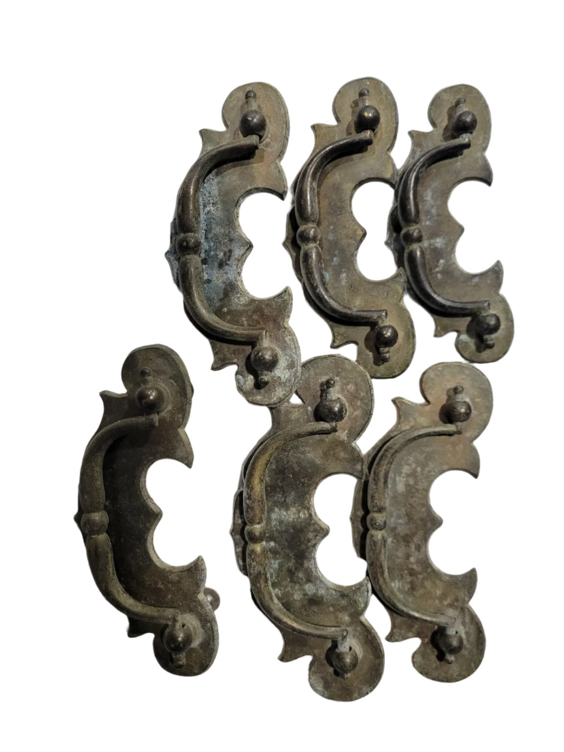 Set of 6 Vintage Brass Chippendale-Style Drawer Pulls