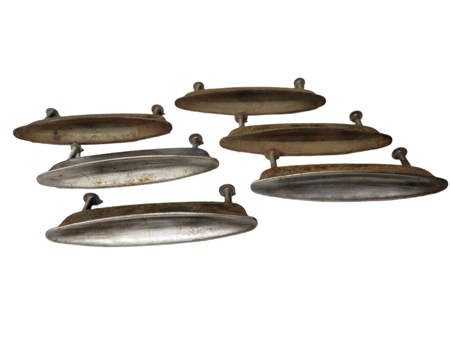 Set of 6 Mid-Century Modern Chrome Drawer Pulls – Streamlined Ellipse