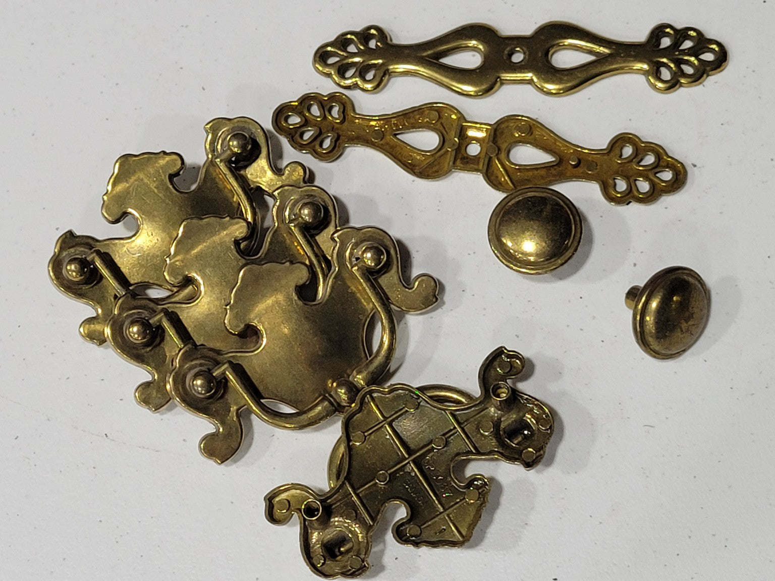Set of 6 Mixed Vintage Brass Drawer Pulls and Backplates