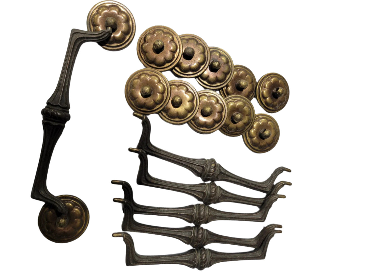 Set of 6 Vintage Brass Drawer Pulls – Federal Revival Rosette & Drop Handle