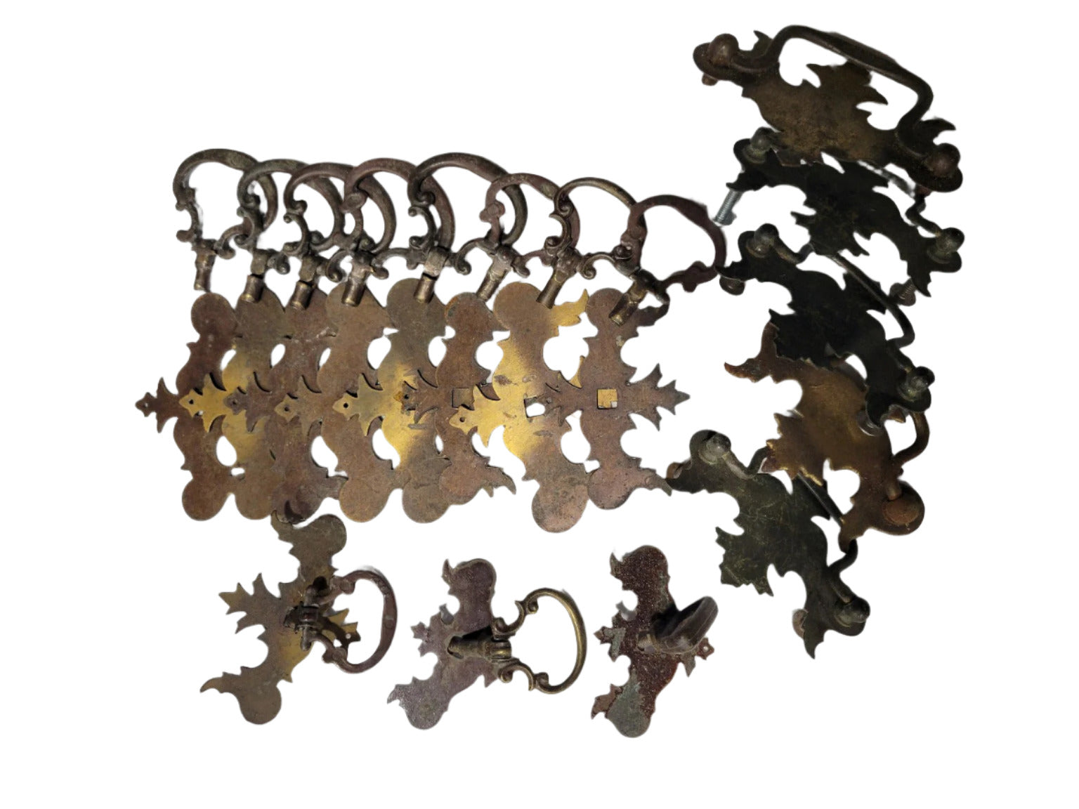 Set of 15 Vintage Chippendale Brass Drawer Pulls – Assorted Mix