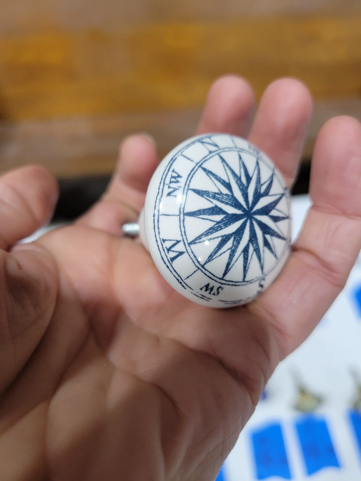 Ceramic Compass Rose Drawer Pull – Nautical Style