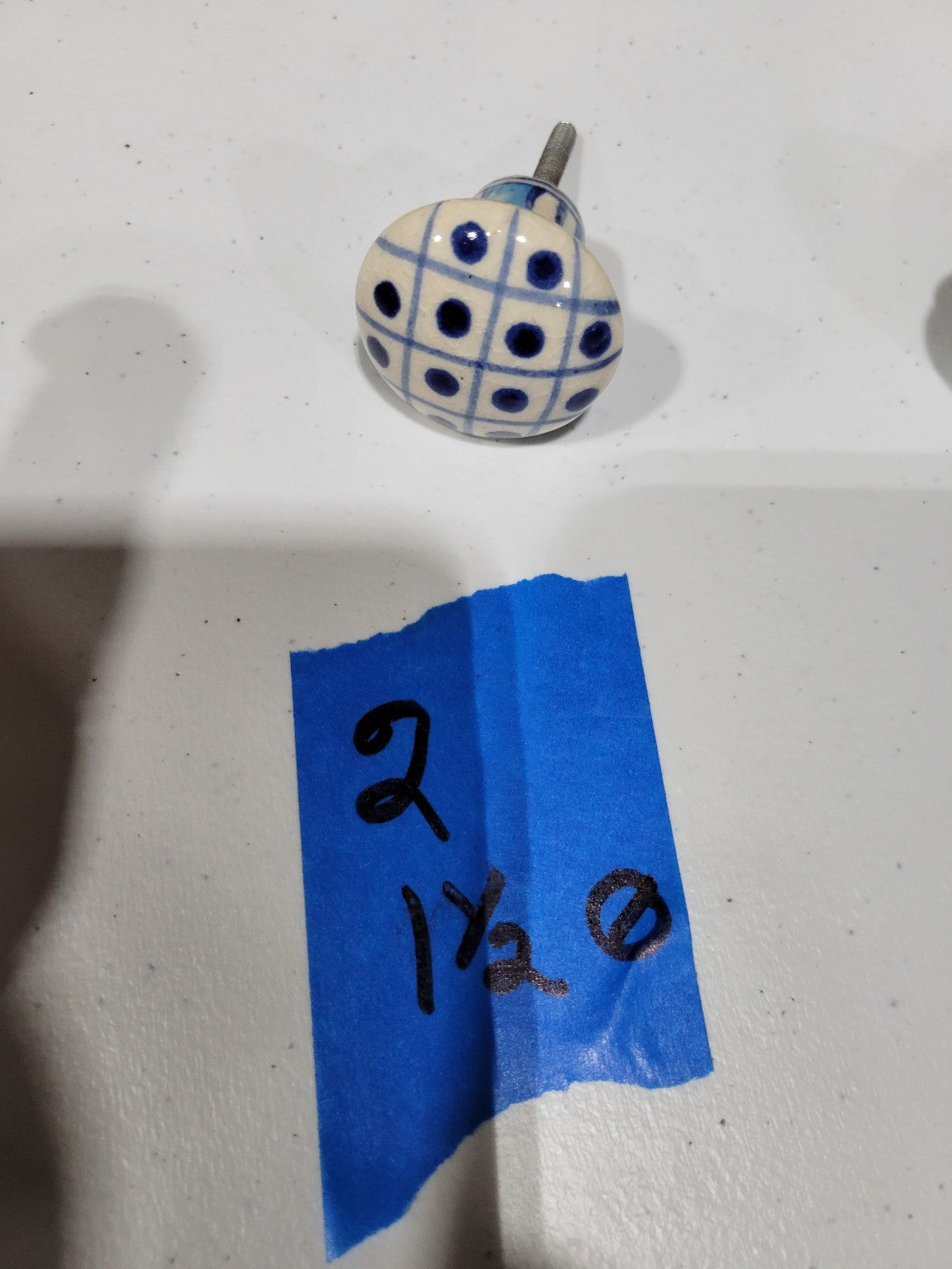 Blue and White Ceramic Drawer Pull – Grid Dot Pattern