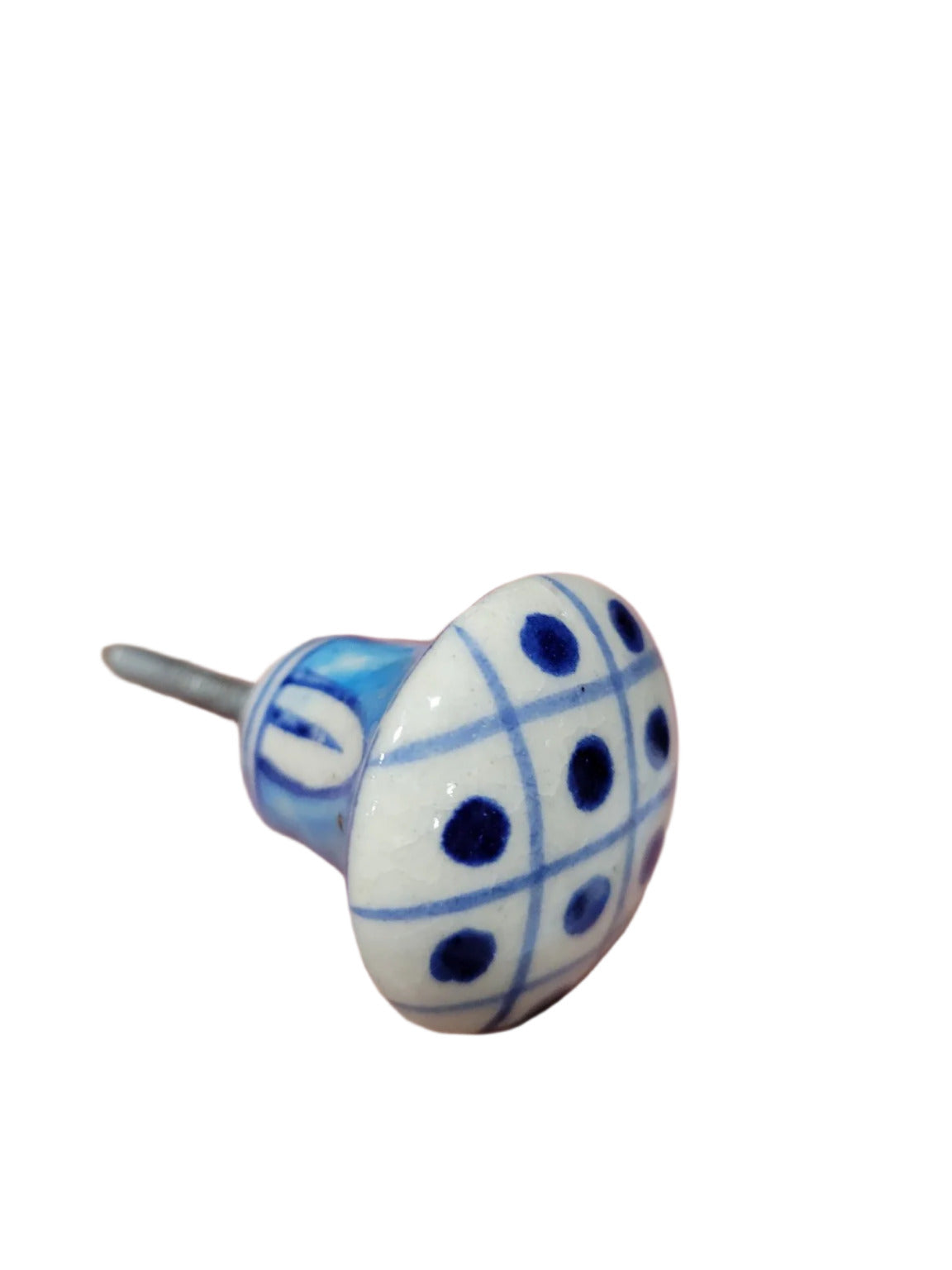 Blue and White Ceramic Drawer Pull – Grid Dot Pattern