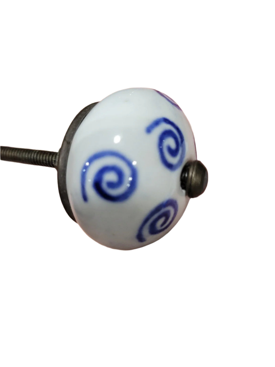 Ceramic Drawer Pull with Blue Spiral Design – Vintage Style