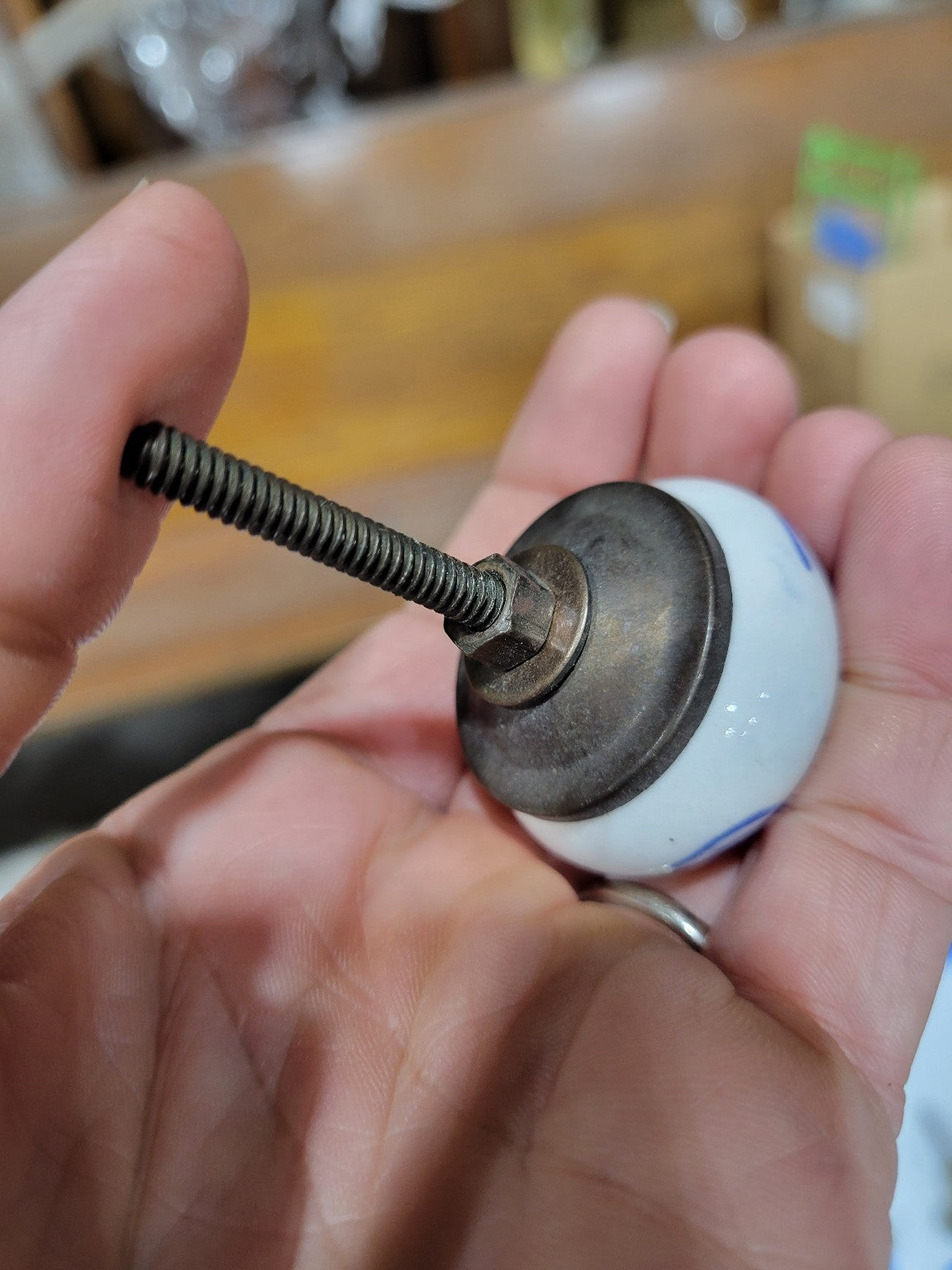 Ceramic Drawer Pull with Blue Spiral Design – Vintage Style