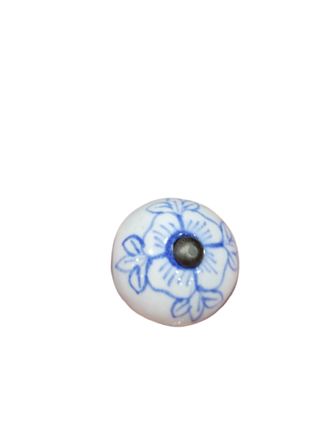Ceramic Drawer Pull with Blue Floral Motif – Hand-Painted