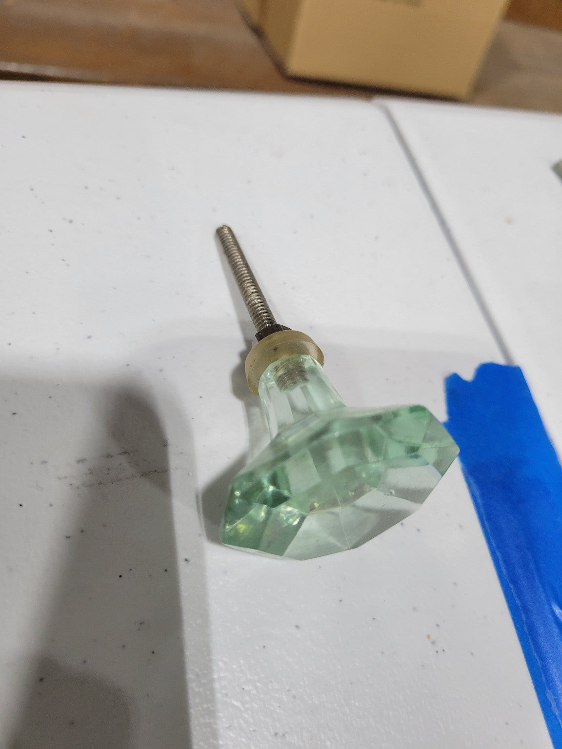 Faceted Glass Drawer Pull – Mint Green Octagonal Style