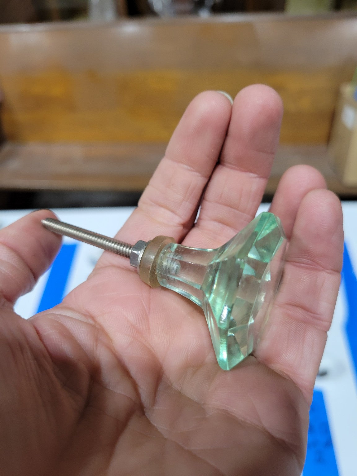 Faceted Glass Drawer Pull – Mint Green Octagonal Style