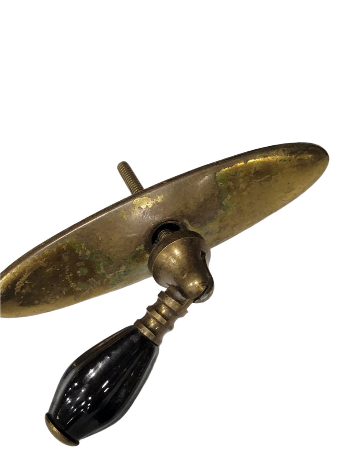 Brass Drop Pull with Black Ceramic Handle – 4 1/4" Backplate