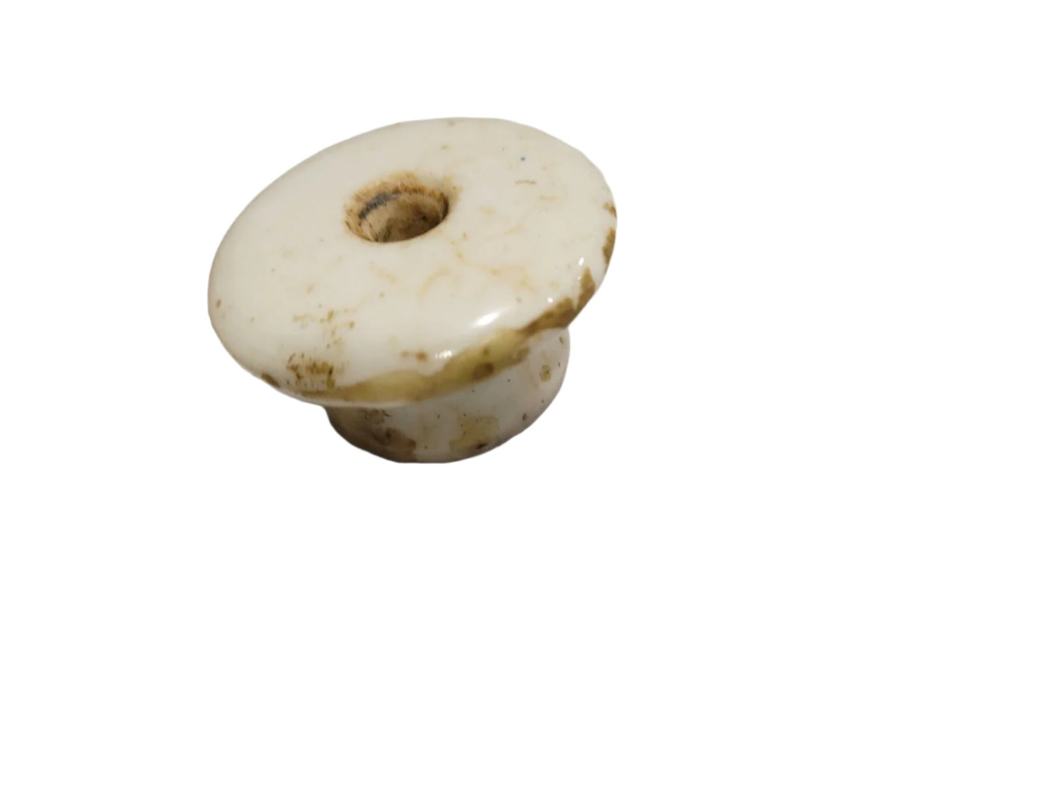 Single Aged White Porcelain Cabinet Knob – 1 ½" Diameter
