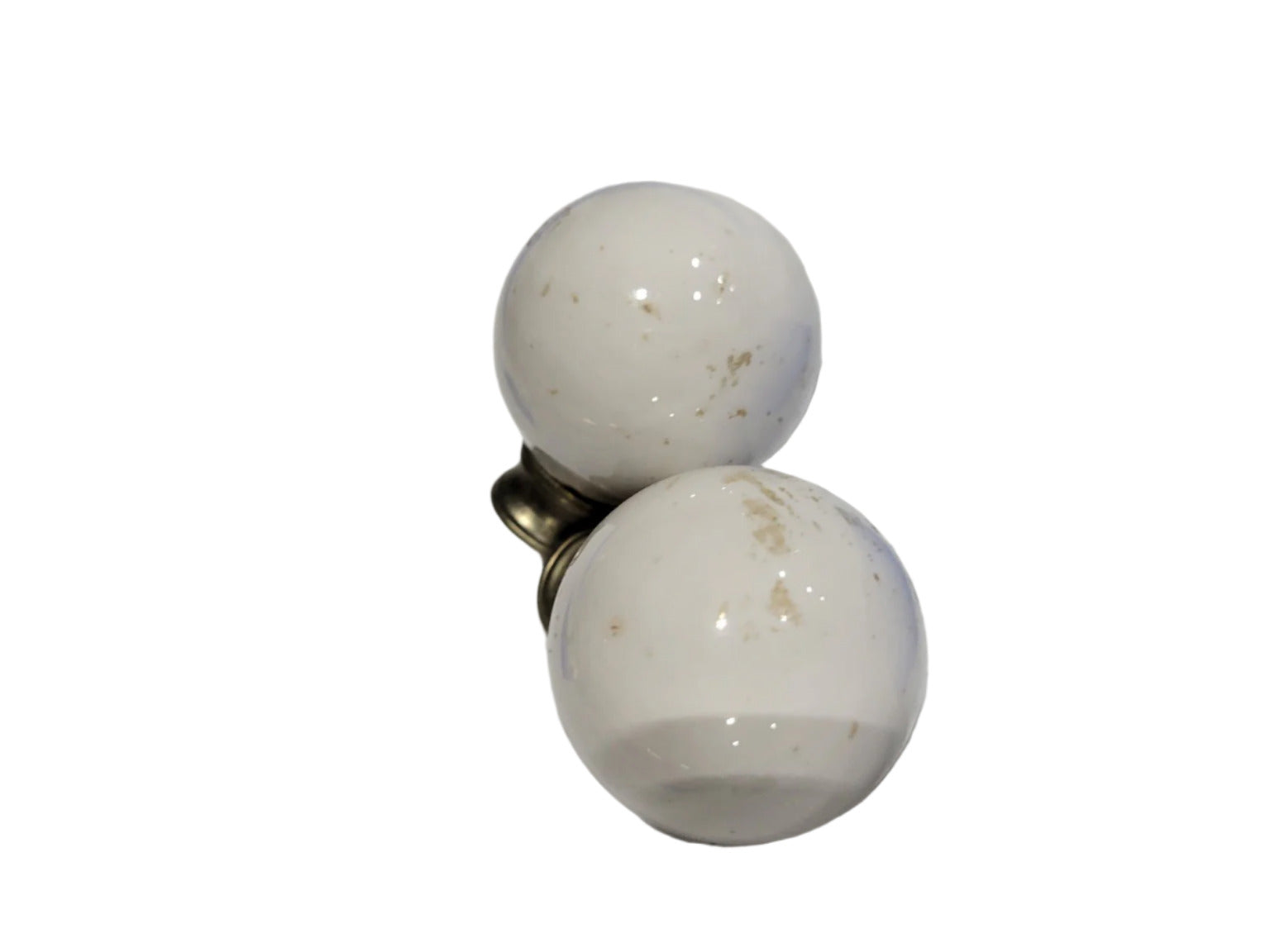 Glossy White Porcelain Ball Knobs with Silver-Tone Base – Set of 2 (1 ¼")