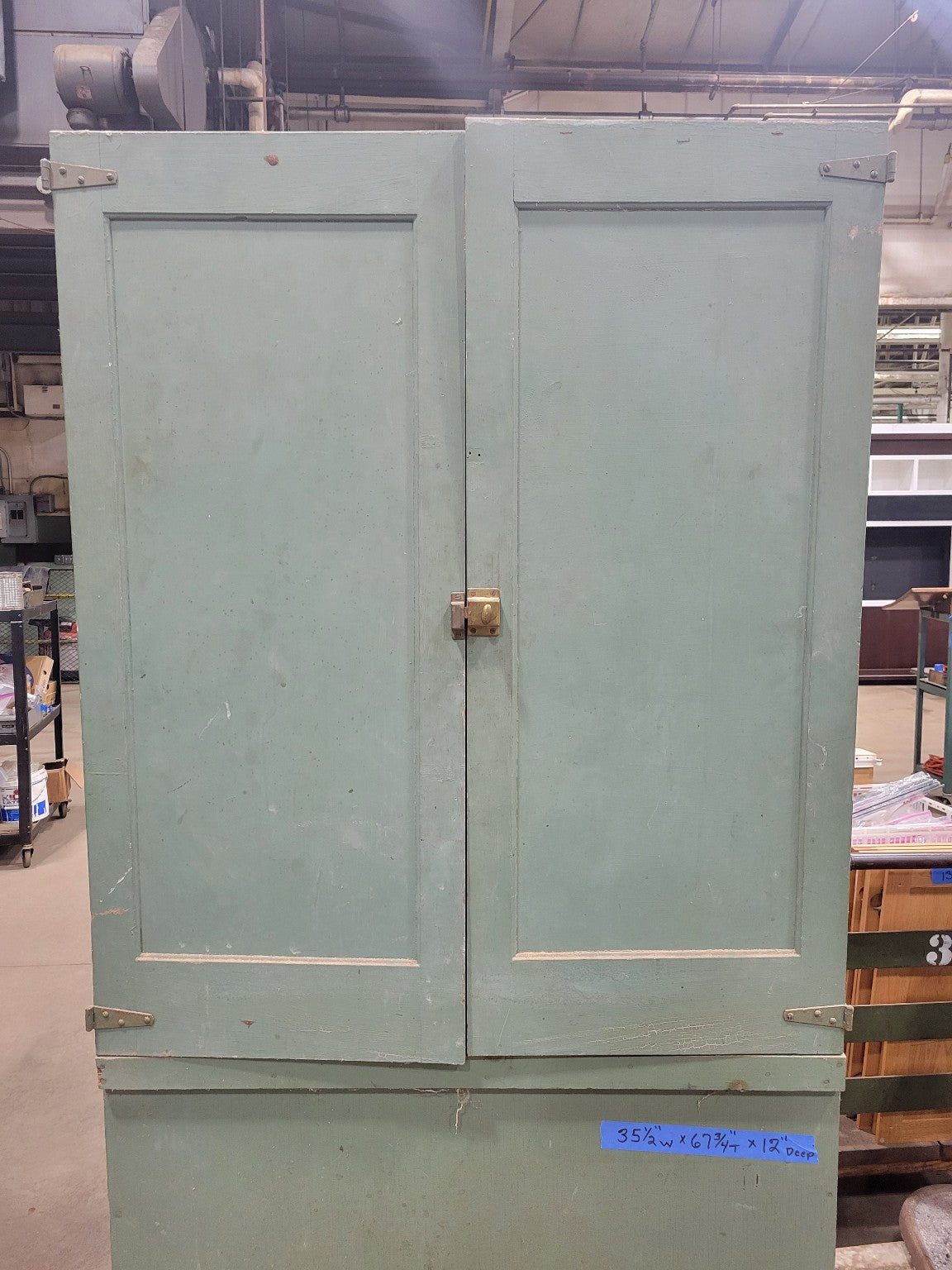 Tall Green Industrial Cabinet with Adjustable Wood Slats