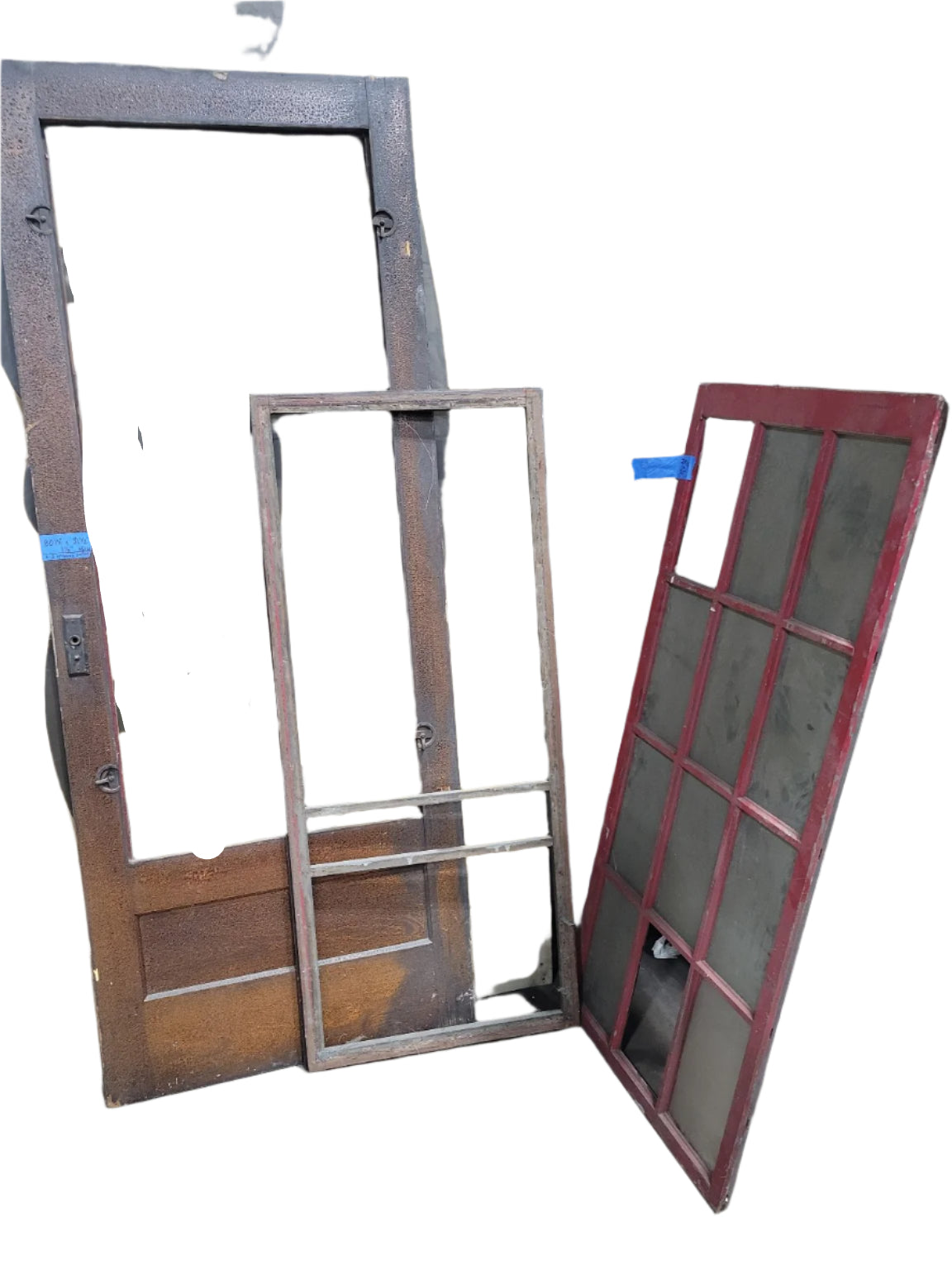 Vintage Wood Door with Glass and Screen Inserts – 3-Piece Set
