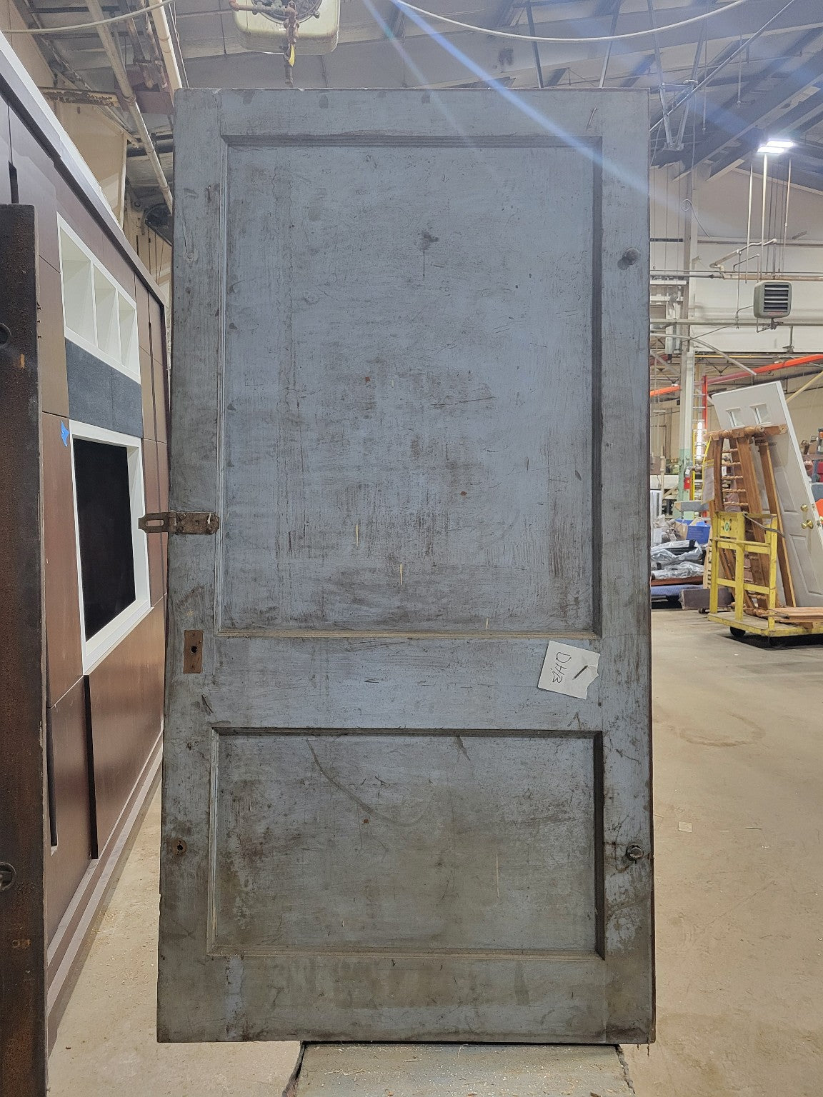 Oversized 3-Panel Wooden Door – Distressed Blue / Gray