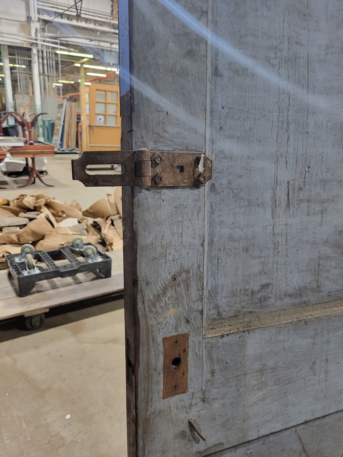 Oversized 3-Panel Wooden Door – Distressed Blue / Gray