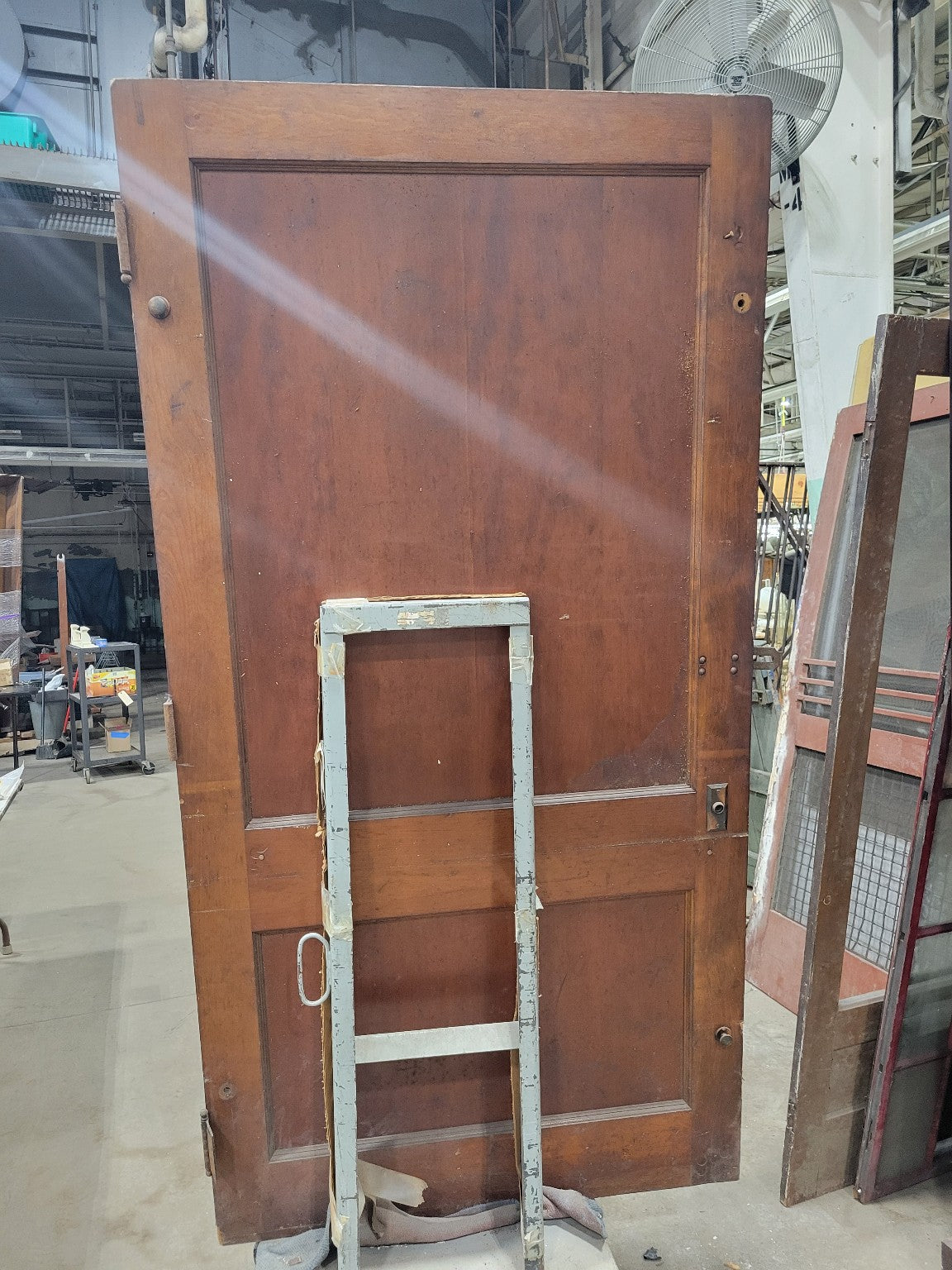 Oversized 3-Panel Wooden Door – Distressed Blue / Gray
