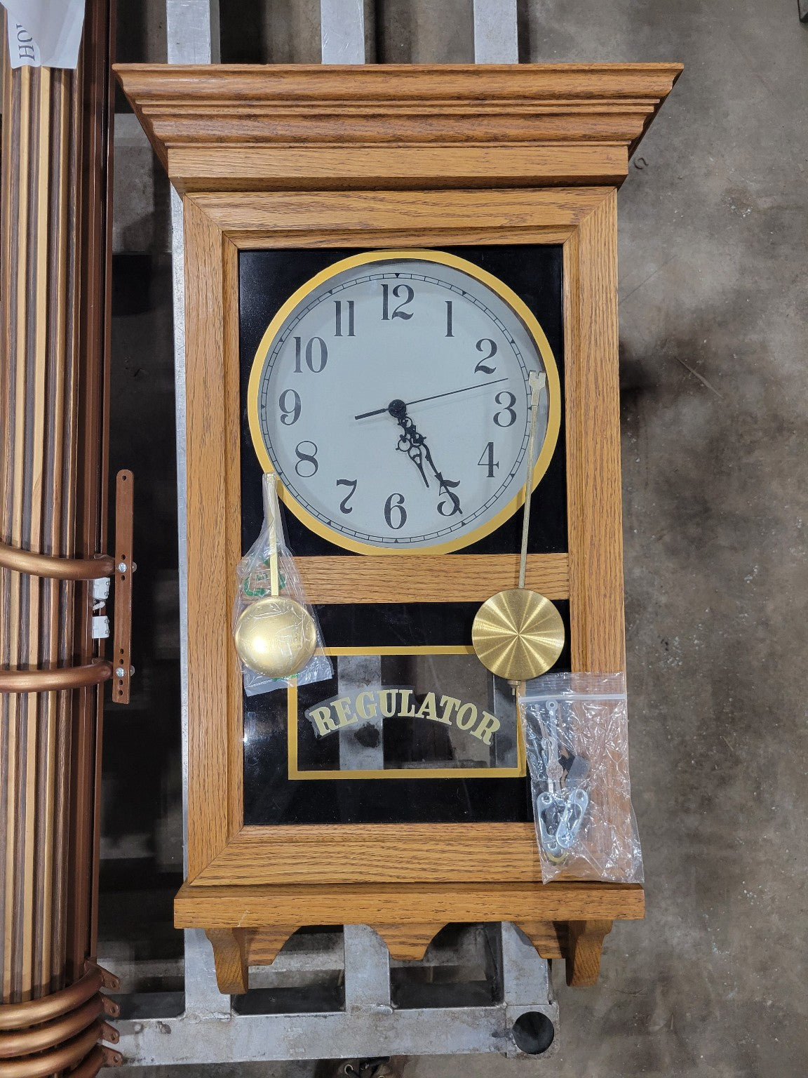 Oak Wall-Mounted Regulator Clock with Pendulum Kit- Battery Powered