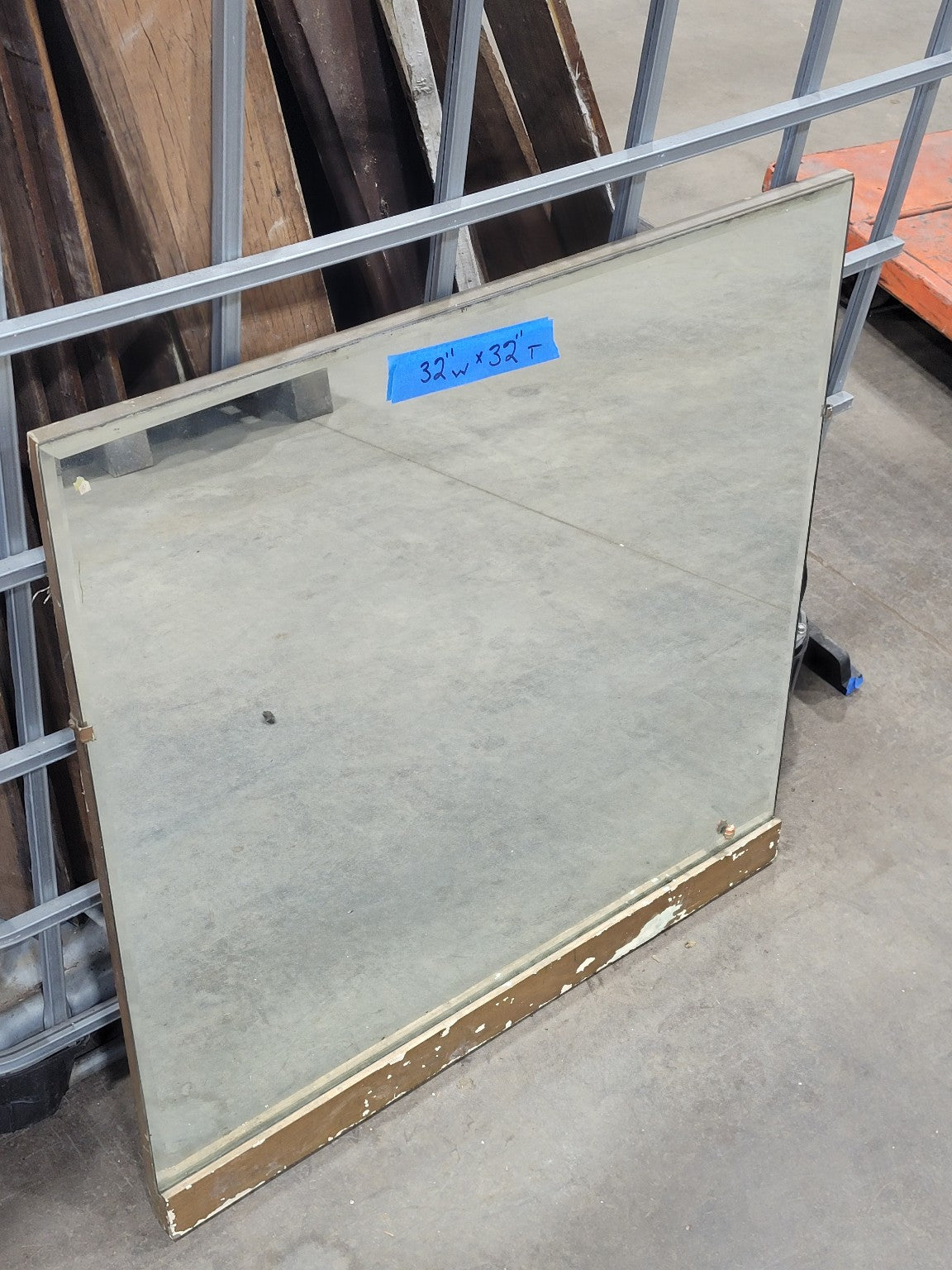 Square Wall Mirror with Painted Wood Base