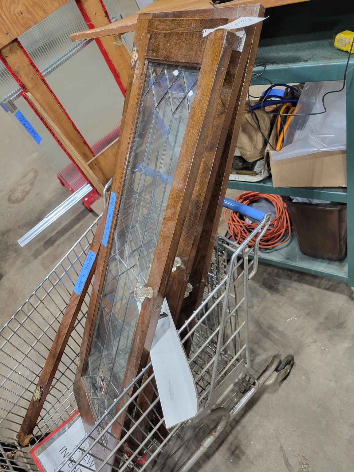 Set of Three Antique Leaded Glass Cabinet Doors ( Sold as set)