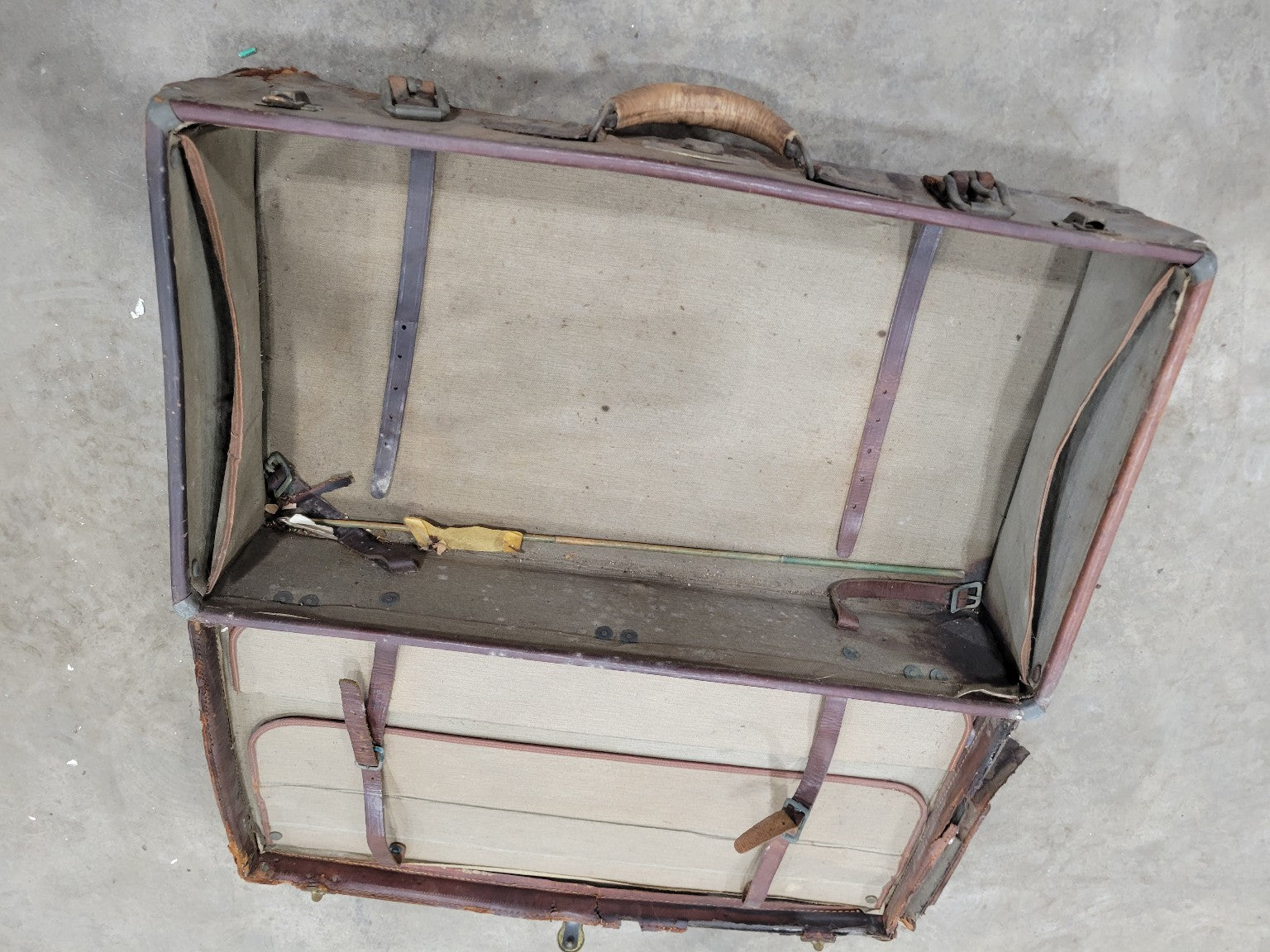 Vintage Hard-Shell Suitcase with Leather Straps