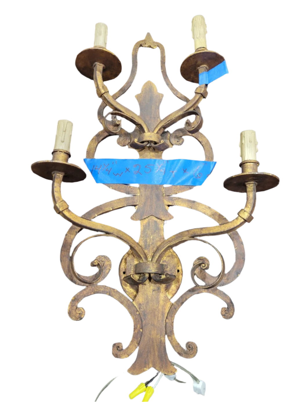 Baroque-Style Gilt Iron Wall Sconce – 4-Light Scroll Arm Fixture