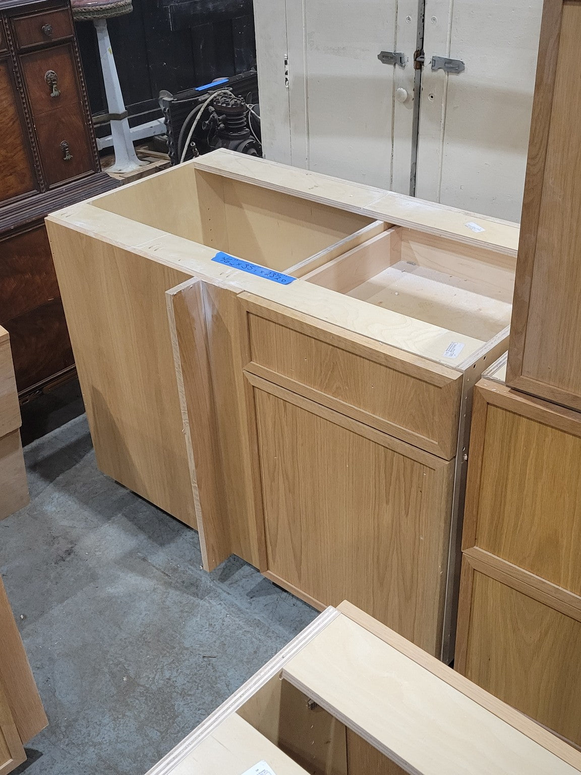 Birch Base Design White Birch Base Cabinet with Drawer, Single Door, and Open Section ...