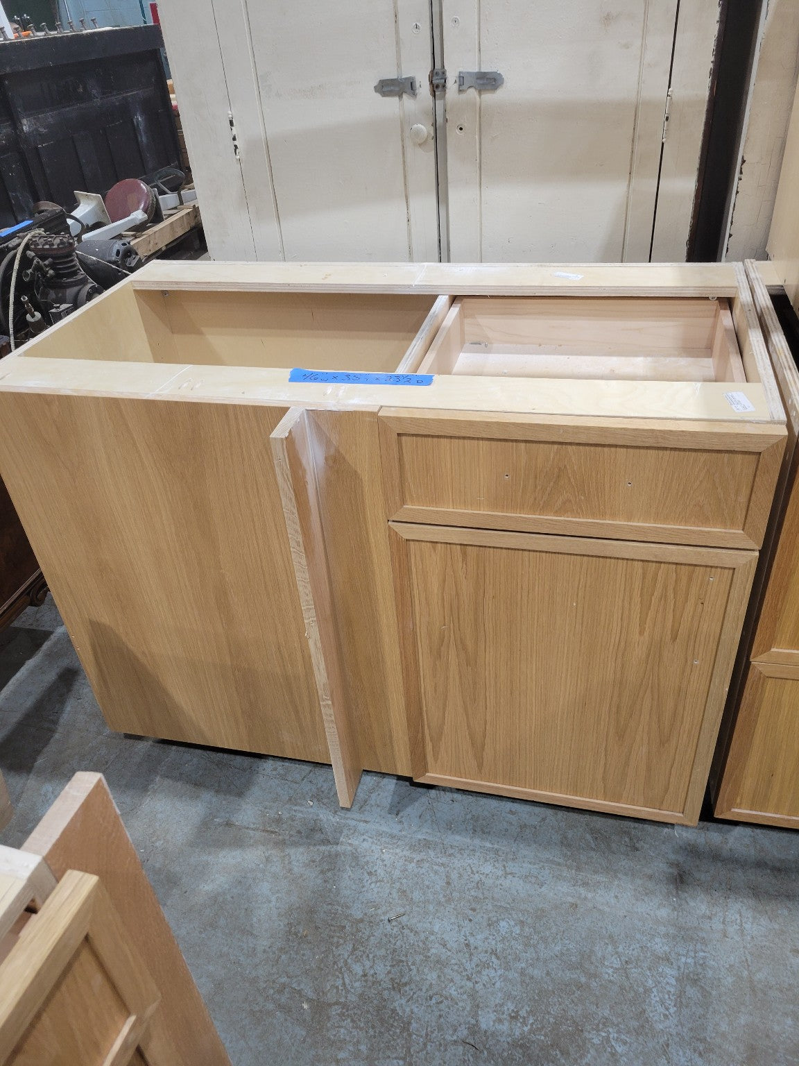 White Birch Base Cabinet with Drawer, Single Door, and Open Section