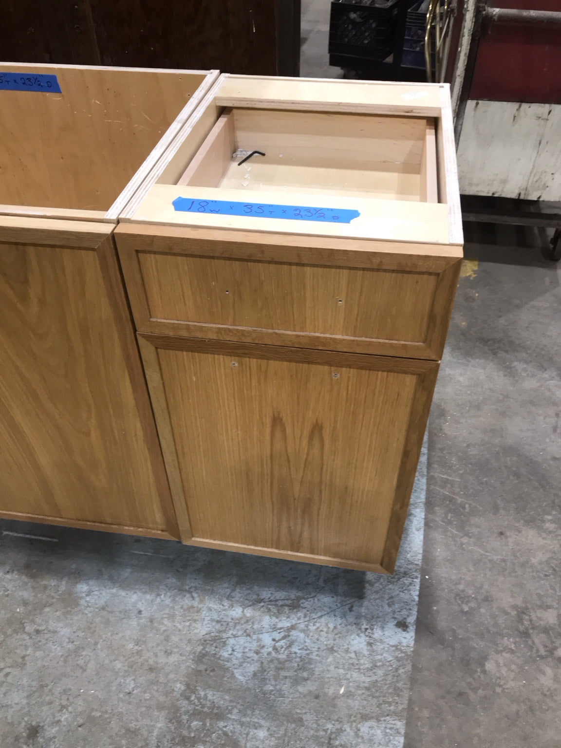 White Birch Base Cabinet with Soft-Close Trash Pullout and Drawer