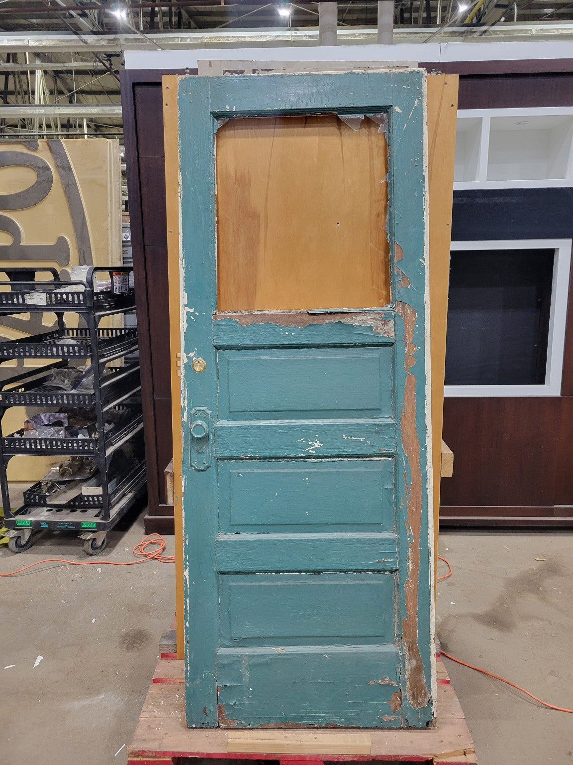 Vintage 5-Panel Salvaged Wood Door with Missing Lite