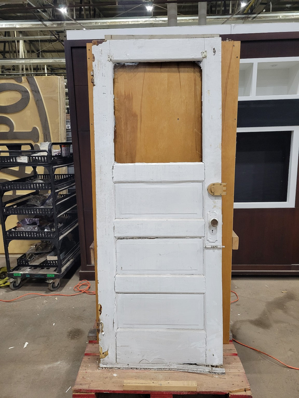 Vintage 5-Panel Salvaged Wood Door with Missing Lite