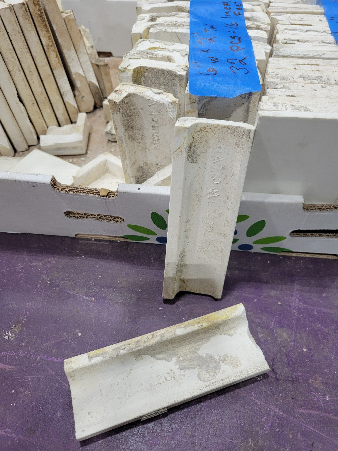 Lot of 32 Pieces - White 6" x 2" Bullnose Edge Tiles