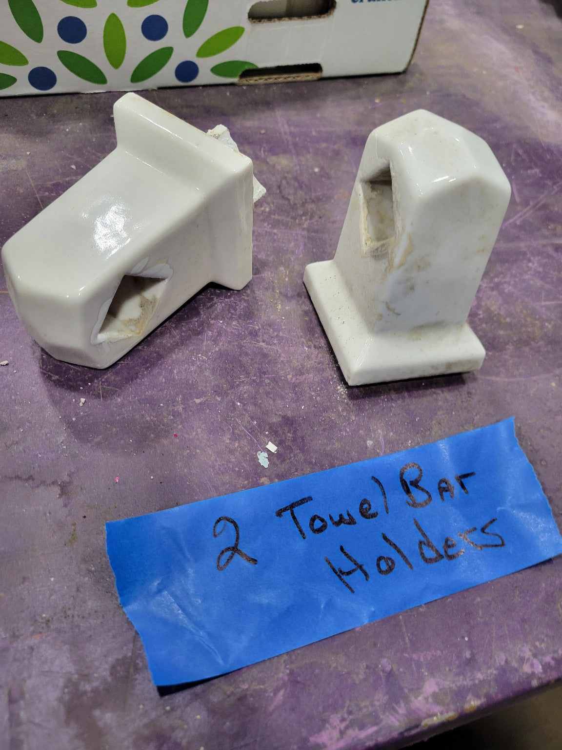 Set of 2 Vintage White Ceramic Towel Bar Holders