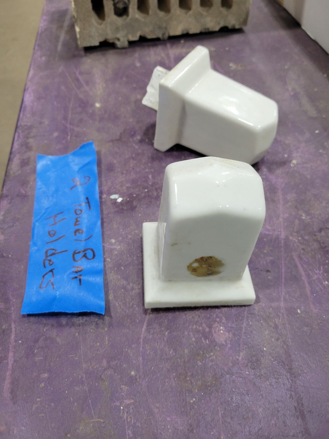 Set of 2 Vintage White Ceramic Towel Bar Holders