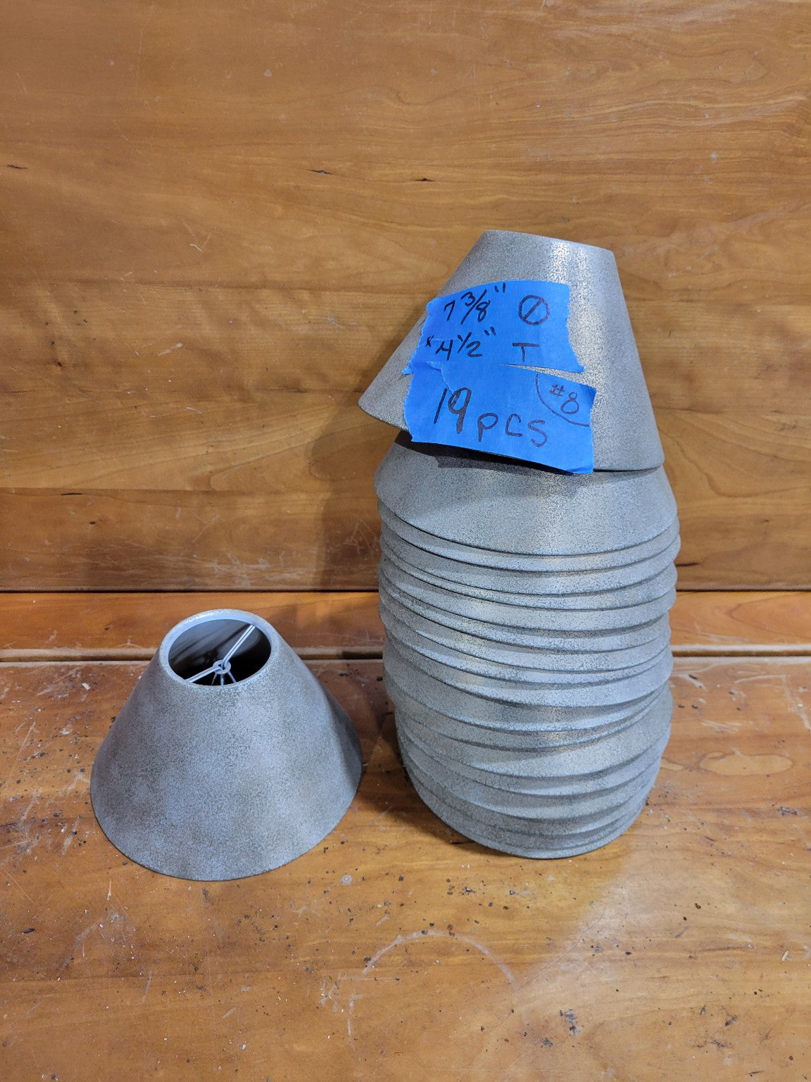 Lot of 19 Textured Gray Metal Pendant Light Shades – 4 ½" Tall