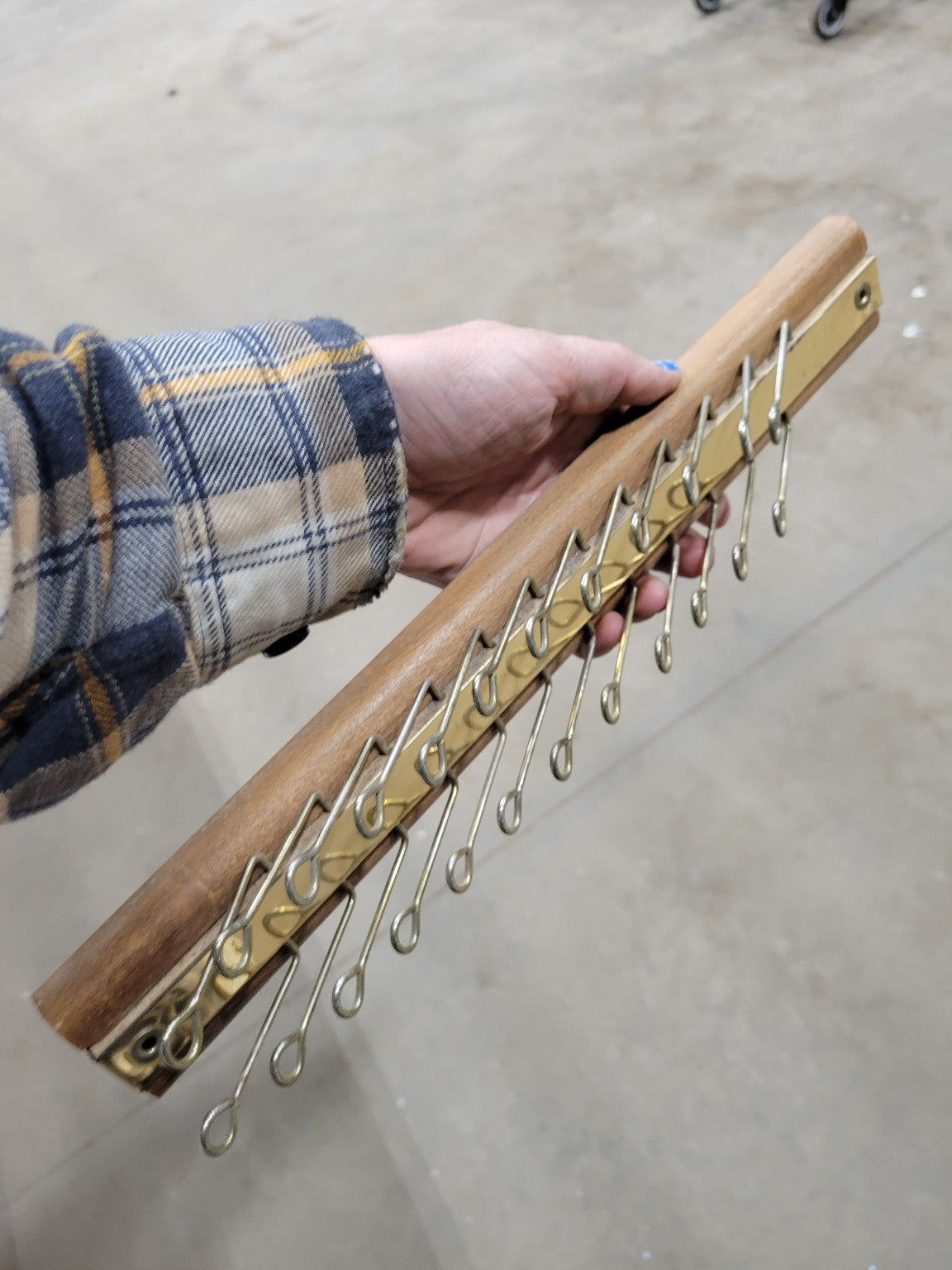 Mid-Century Wall-Mount Tie Rack with Brass Hardware