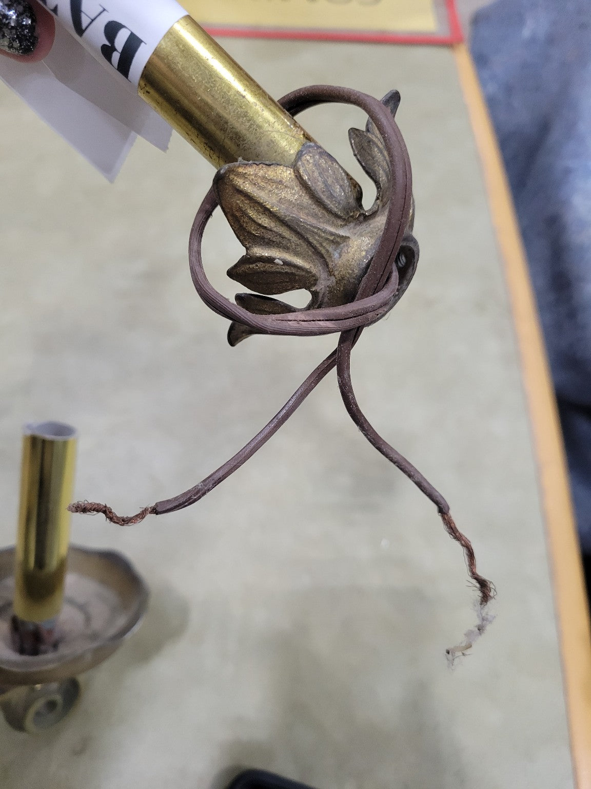 Vintage Brass Scroll Arm Chandelier with Floral Accents