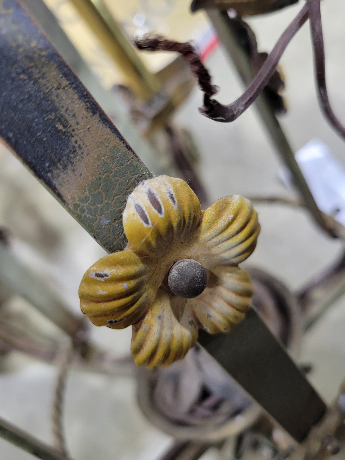 Vintage Brass Scroll Arm Chandelier with Floral Accents