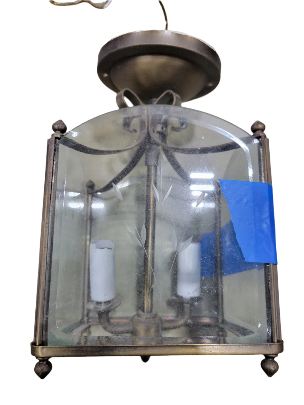 Vintage NuTone Brass and Glass Ceiling Light Fixture - 2-Light
