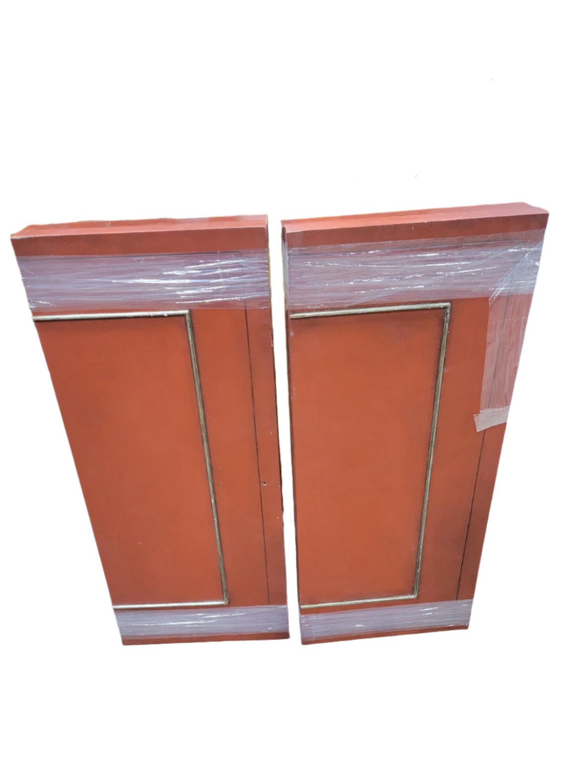Vintage Red Painted Wood Bifold Door Set - 14½" W x 35⅛" T Each