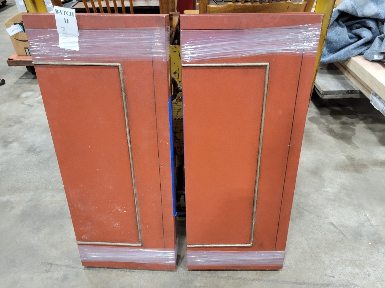 Vintage Red Painted Wood Bifold Door Set - 14½" W x 35⅛" T Each