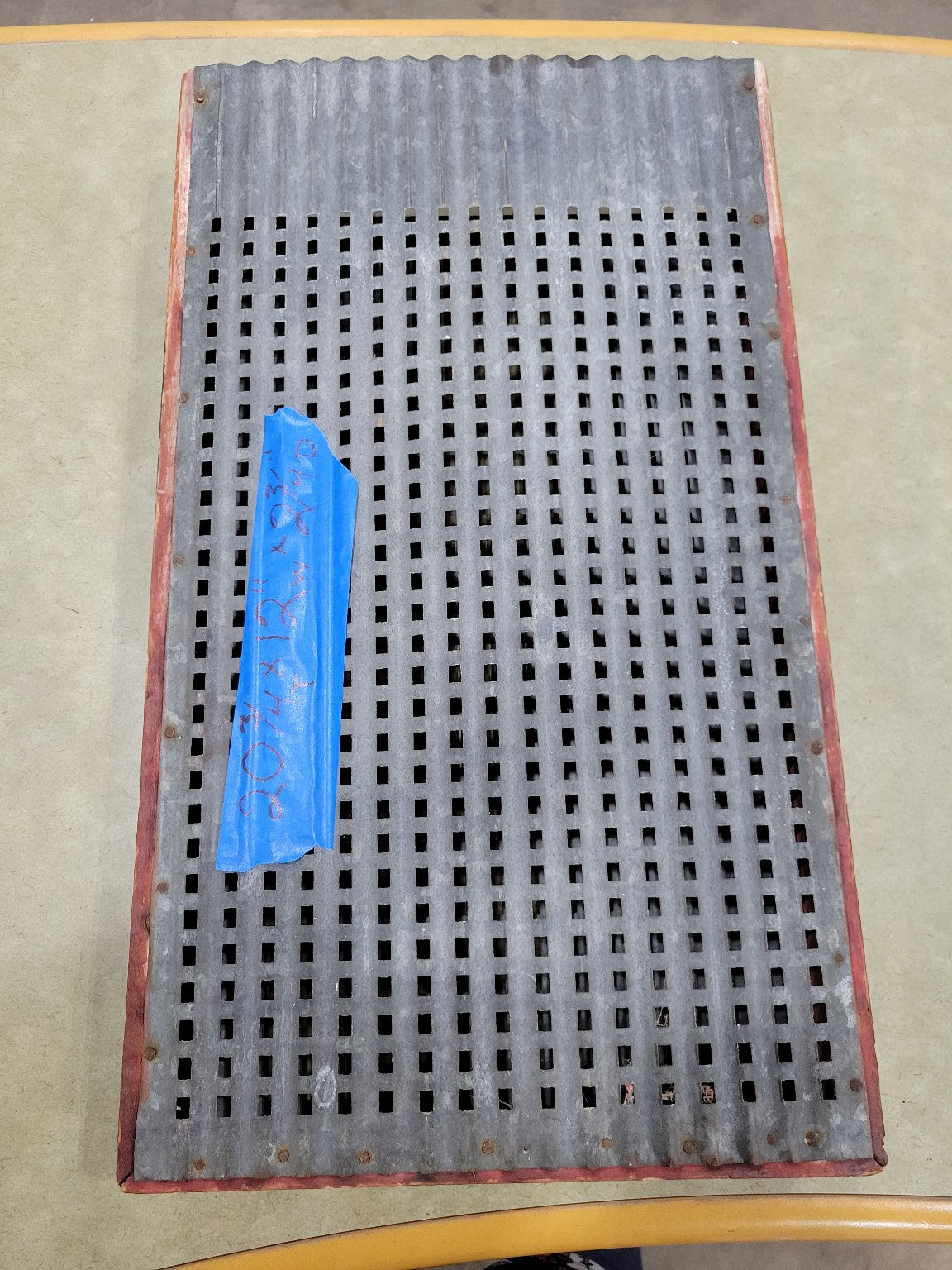 Antique Seed Cleaning Tray with Corrugated Metal and Red Wood Frame