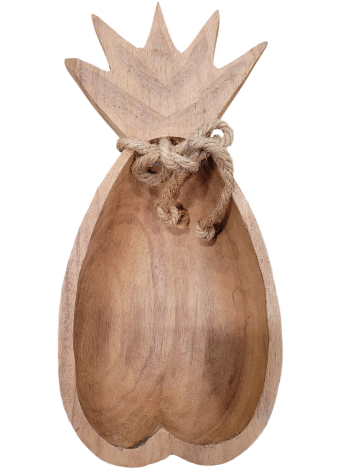 Hand-Carved Wooden Pineapple Serving Bowl with Rope Detail