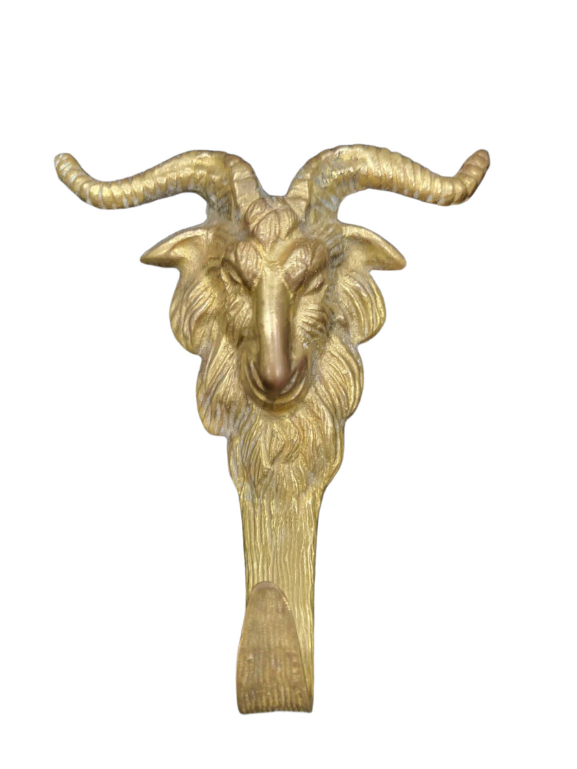 Antique Cast Brass Goat Head Wall Hook