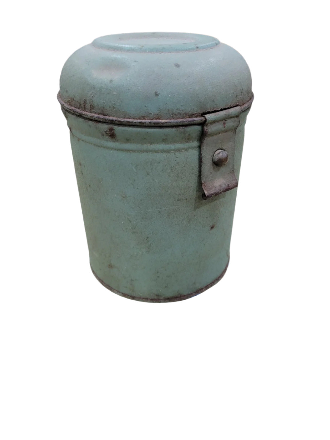 Vintage Green Metal Canister with Lid and Hinge