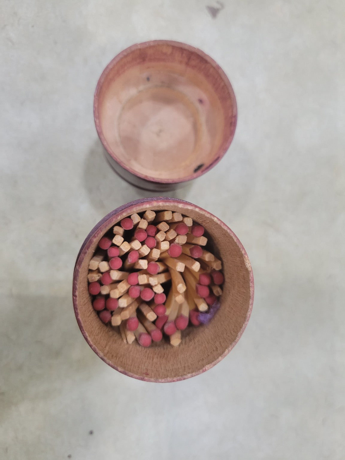 Turned Wood Matchstick Holder with Striker Base – Burgundy Finish