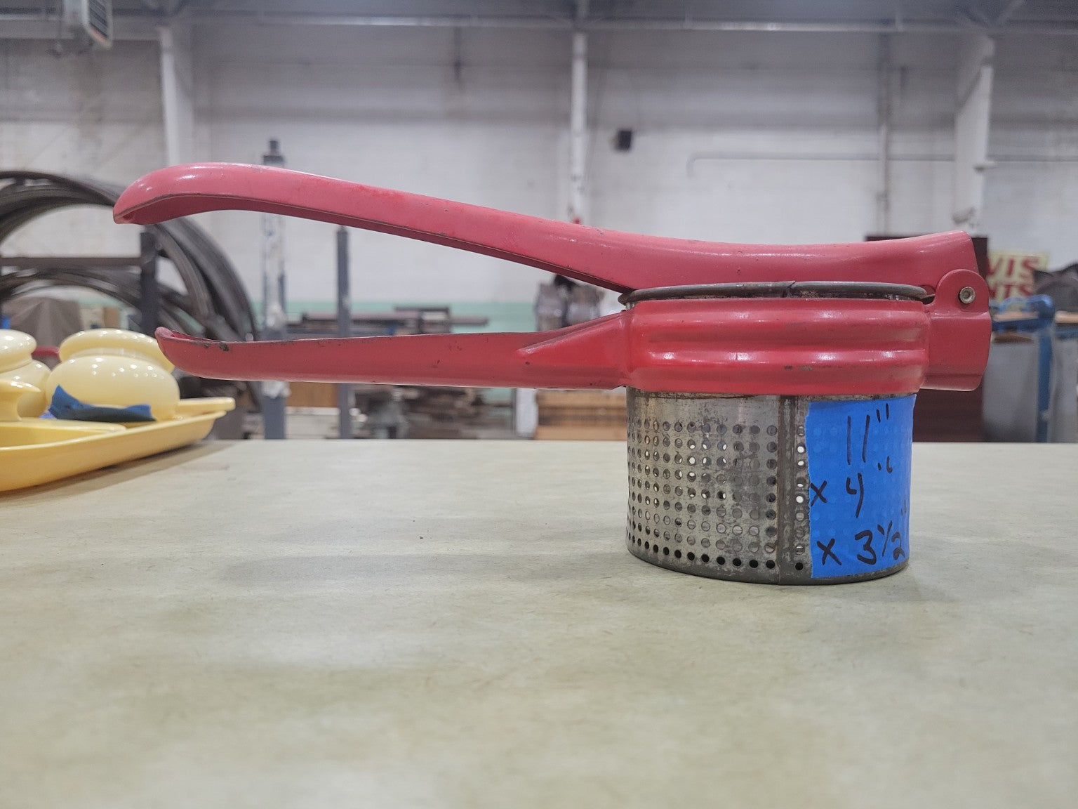Vintage Red-Handed Metal Potato Ricer – Mid-Century Kitchen Tool
