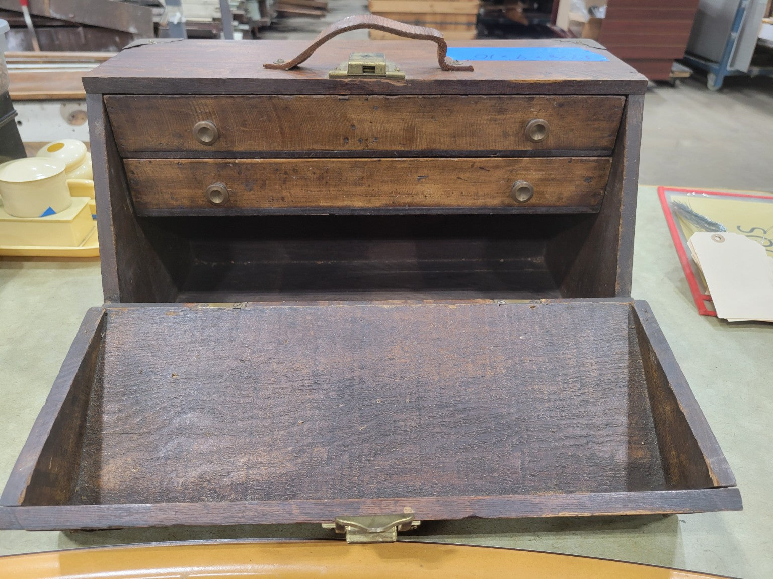 Antique Oak Machinist’s Tool Chest with Drop-Front Panel