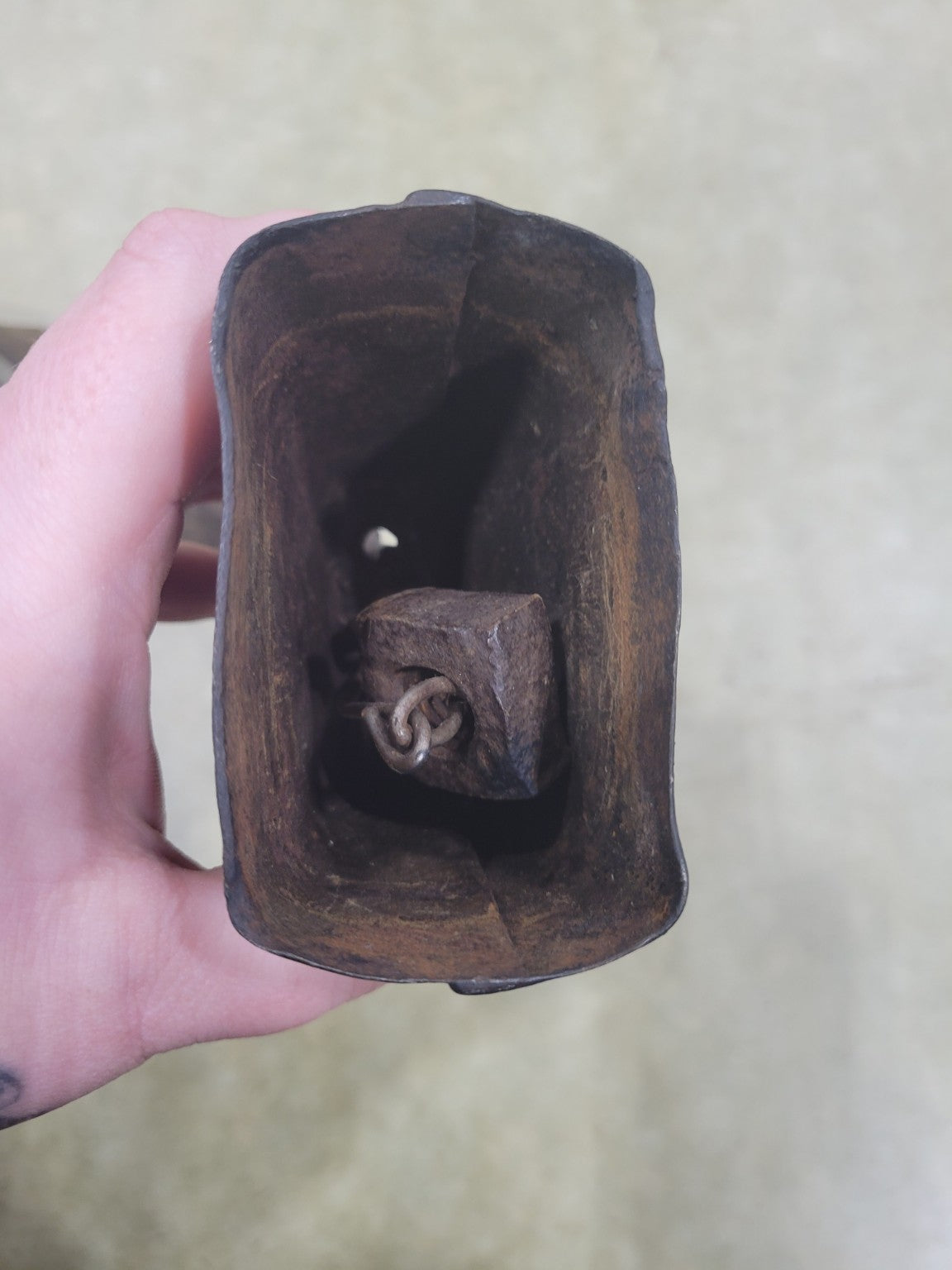 Antique Primitive Cowbell with Original Waxed Canvas Strap